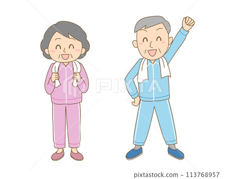 Healthy seniors exercising for health 113768957