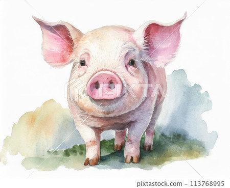 粉紅豬畫水彩 113768995