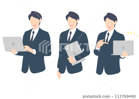 操作 PC、攜帶 PC、用手指指著的商務人士/經理的上半身 113769490