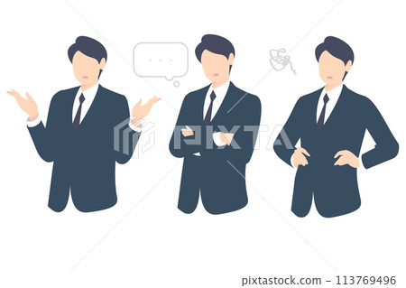 商務人士/經理的上半身舉起雙手思考，低下頭，因為事情進展不順利 113769496