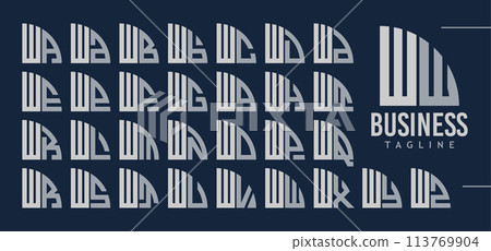 Bundle of abstract quarter circle letter W WW logo design Bundle of abstract quarter circle letter W WW logo design 113769904