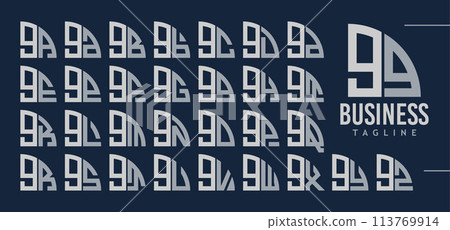Bundle of quarter circle lowercase letter G GG logo, number 9 99 design 113769914