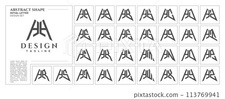 Flat line sharp abstract shape letter H HH logo stamp set Flat line sharp abstract shape letter H HH logo stamp set 113769941