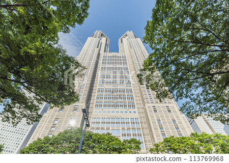 Tokyo Metropolitan Government Building and blue sky Nishi-Shinjuku, Shinjuku-ku, Tokyo Tokyo Metropolitan Government Building and blue sky Nishi-Shinjuku, Shinjuku-ku, Tokyo 113769968
