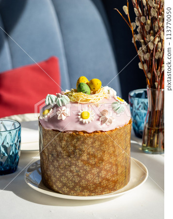 Delicious Easter cake sugar glaze decorated 113770050