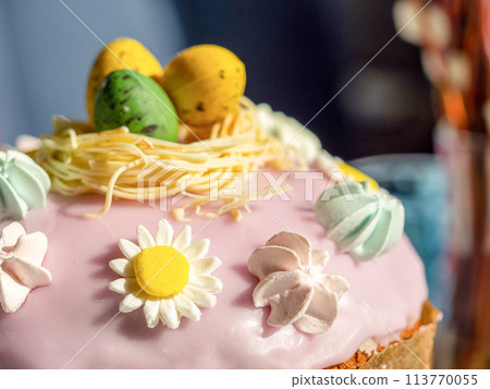 Delicious Easter cake sugar glaze decorated 113770055