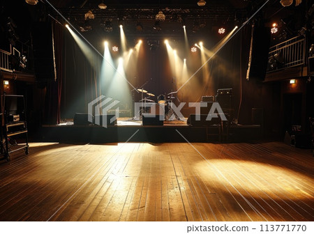 Free stage with lights, Free scene with multi colored lighting equipment. 113771770