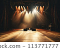 Free stage with lights, Free scene with multi colored lighting equipment. 113771777