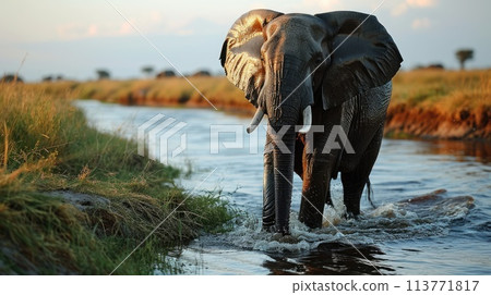 African elephants drinking at a waterhole, National Park Botswana African elephants drinking at a waterhole, National Park Botswana 113771817
