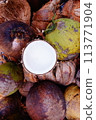 Coco, coconut and cocoanut on coconut shell background 113771904