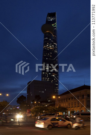 The Bitexco Financial Tower in Ho Chi Minh City during the blue hour 113771992