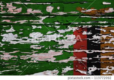 Flag of Zambia painted on a wooden board Flag of Zambia painted on a wooden board 113772092
