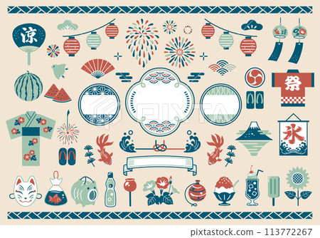 夏季節日和日本框架圖標集 113772267