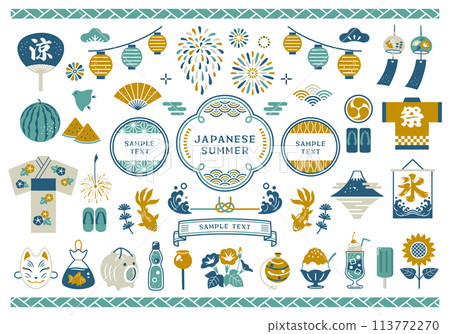 Summer festival and Japanese frame icon set 113772270