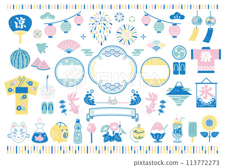 Summer festival and Japanese frame icon set Summer festival and Japanese frame icon set 113772273