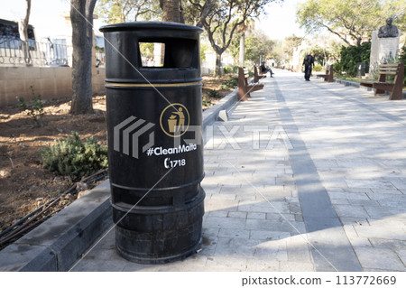 rubbish bin in a garden in Valletta, Malta rubbish bin in a garden in Valletta, Malta 113772669