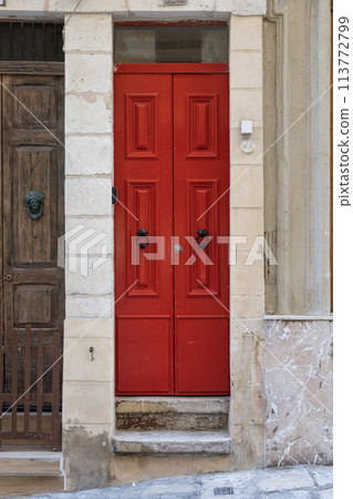 typical entrance doors of houses in Valletta, Malta 113772799