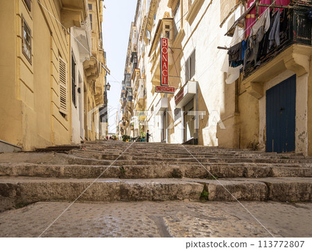 traditional stairways between the alleys in Valletta, Malta traditional stairways between the alleys in Valletta, Malta 113772807