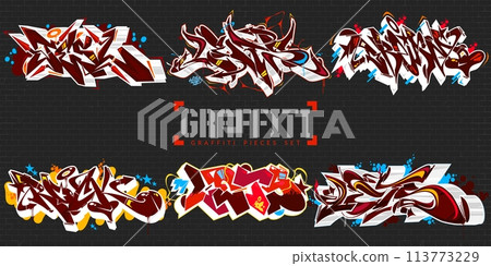 Cool Dark Abstract Colorful Urban Graffiti Style Street Art Lettering Vector Illustration Set Cool Dark Abstract Colorful Urban Graffiti Style Street Art Lettering Vector Illustration Set 113773229