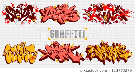 Abstract Colorful Urban Graffiti Style Street Art Lettering Vector Illustration Set Abstract Colorful Urban Graffiti Style Street Art Lettering Vector Illustration Set 113773279