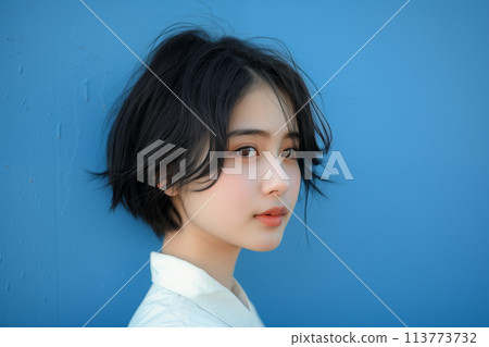 一個短髮年輕女子的肖像 113773732