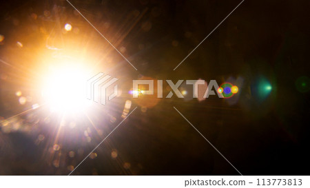 Collage of Abstract Natural Sun flare or Far star on the black background 113773813