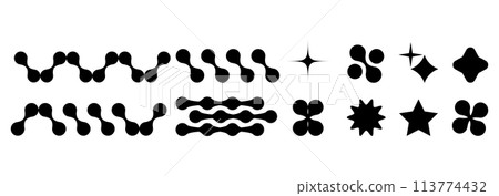 Abstract shapes in y2k style brutalist retro. Set geometric shapes atmosphere future. Black and white. For banner poster design web design. Vector illustration 113774432