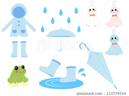 Cute illustration set for the rainy season in June Cute illustration set for the rainy season in June 113774534