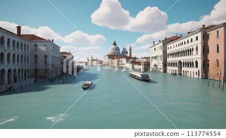 Grand Canal with Basilica Santa Maria della Salute, Venice, Italy. Generative AI 113774554