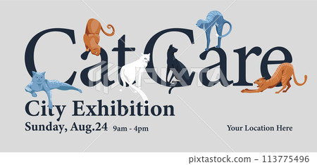 Classic text cats typography poster. Pet care, veterinary medicine and animal care store. Vector flat illustration 113775496