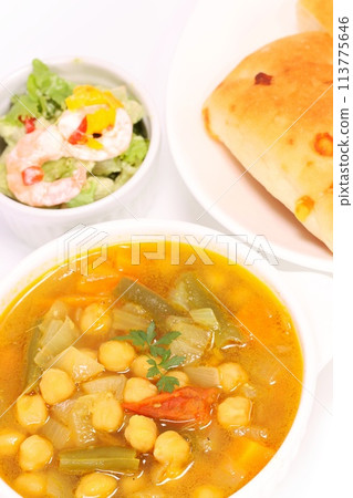 Nepalese style bean curry soup curry light background 113775646
