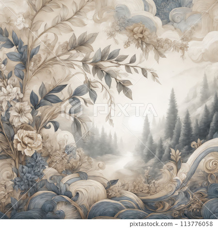 A fantastical botanical image illustration inspired by medieval Europe A fantastical botanical image illustration inspired by medieval Europe 113776058