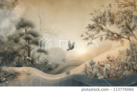 Flying blue bird Blue bird Fantastic landscape image illustration Flying blue bird Blue bird Fantastic landscape image illustration 113776060