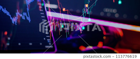 Business statistics and Analytics value . Abstract glowing forex chart interface background. Investment, trade, stock, finance and analysis concept. 113776619