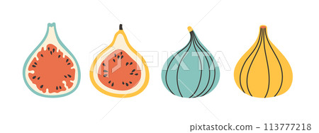 Set of abstract vector fig. Simple fig. Tropical fruit collection design for interior, poster, banner.  113777218