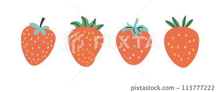 Set of abstract vector strawberry. Simple strawberry. Tropical fruit collection design for interior, poster, banner.  113777222