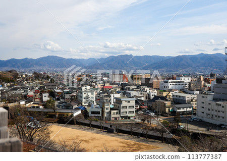View from the castle tower at Maizuru Castle Park in Kofu City, Yamanashi Prefecture 113777387