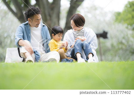 Family having a picnic in the park Image of spring and summer outings and leisure Family having a picnic in the park Image of spring and summer outings and leisure 113777402