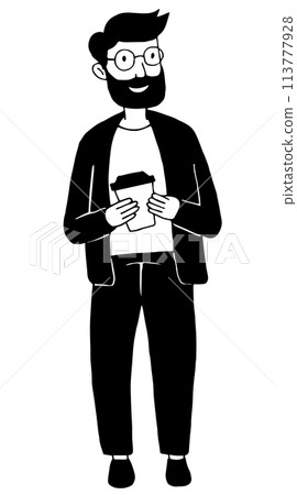 modern young man, employee. vector drawing in simple linear style, flat modern young man, employee. vector drawing in simple linear style, flat 113777928