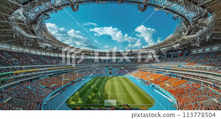 Stadium with track and field Stadium with track and field 113778504