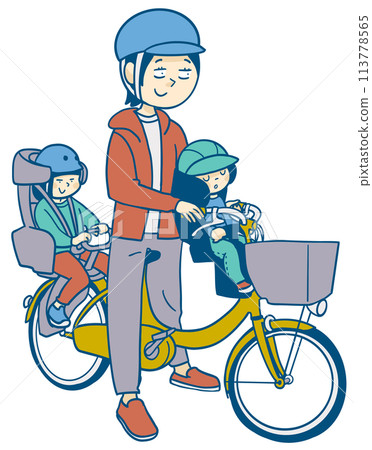 Riding a bicycle with three people Riding a bicycle with three people 113778565