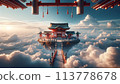 Illustration of a shrine built on an island floating in the sky 113778678