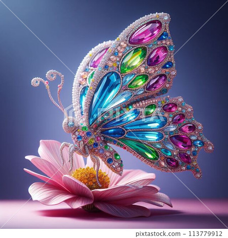 A jeweled butterfly resting on a flower 113779912