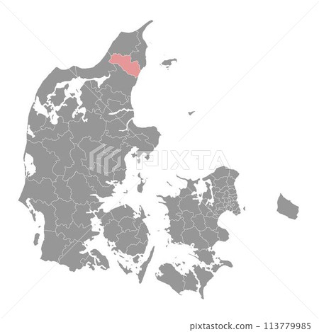 Bronderslev Municipality map, administrative division of Denmark. Vector illustration. Bronderslev Municipality map, administrative division of Denmark. Vector illustration. 113779985