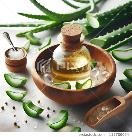 Aloe vera, gel and honey. Aloe vera spa set provides freshness and moisture. 113780064