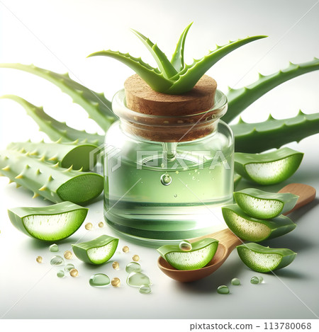 Aloe Vera Gel, a spa set of aloe vera gel with water drops that provides freshness and juiciness. 113780068