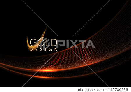 Isolated arc of copper gold color with glitter and tinsel on a black background 113780386
