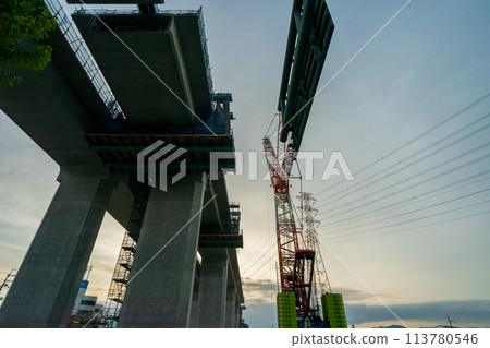Construction site of Shin-Meishin Expressway in Joyo City, Kyoto Prefecture 113780546