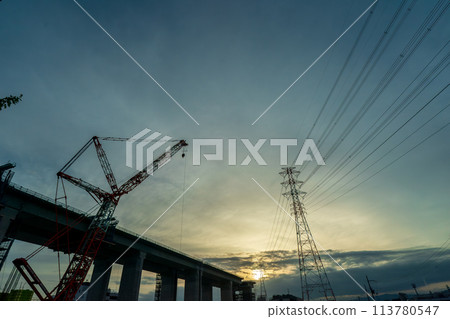 Construction site of Shin-Meishin Expressway in Joyo City, Kyoto Prefecture 113780547