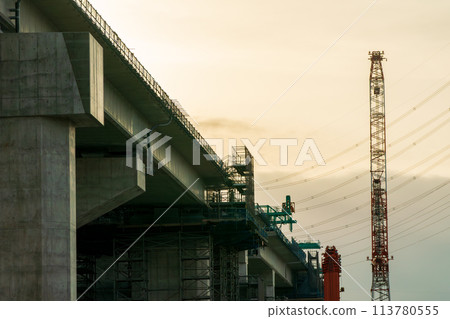 Construction site of Shin-Meishin Expressway in Joyo City, Kyoto Prefecture 113780555